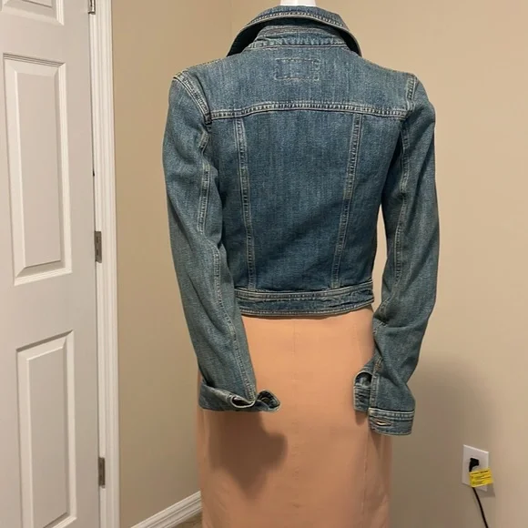 AJ ARMANI JEANS VINTAGE NEVER WORN JEAN JACKET CROPPED WITH LEATHER IN FRONT - Picture 11 of 15